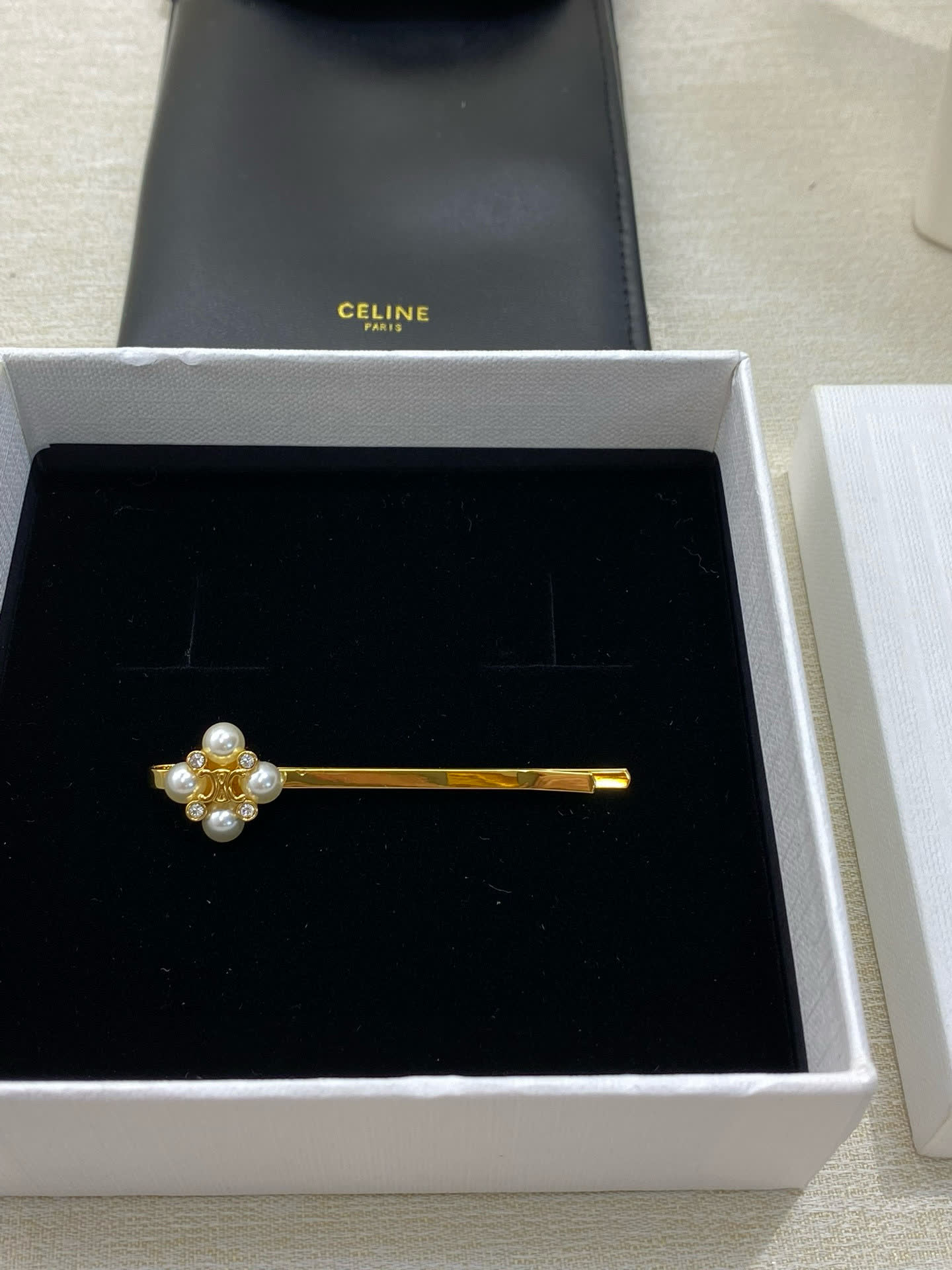 Celine Gold Pearl Hair Clip